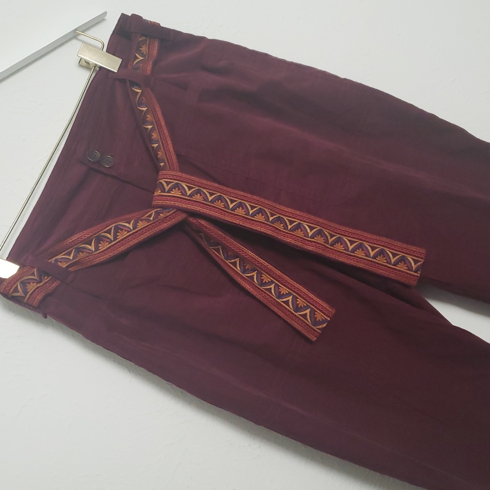 JOHNNY WAS LAMBDA Highwaisted Burgundy Corduroy Pants with Embroidered Belt Sz M - Picture 2 of 6
